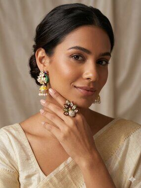 Indian Jhumka Earrings & Peacock Ring Set
